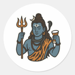 Pegatina Redonda "Calcomanía minimalista de Lord Shiva – Tridente, 