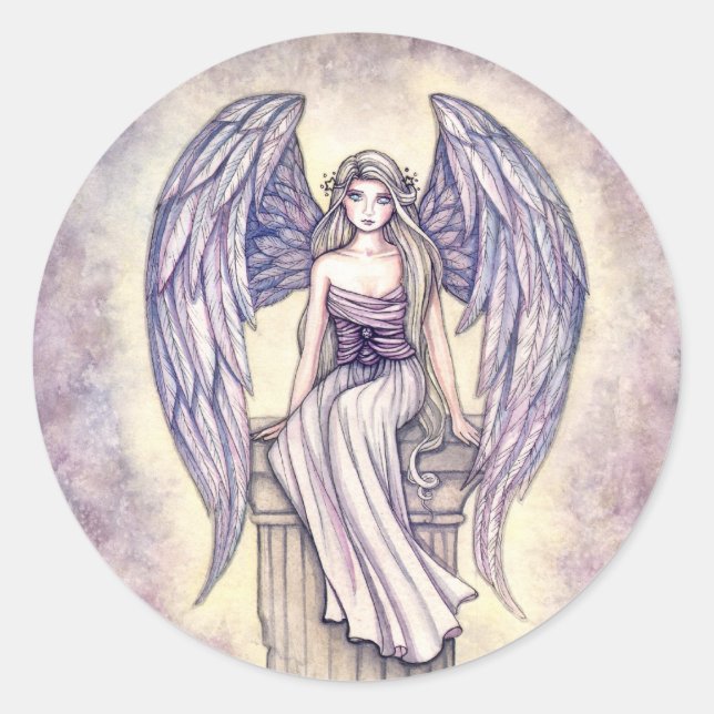 Pegatina Redonda Calcomanías Angel's Perch de Molly Harrison (Anverso)