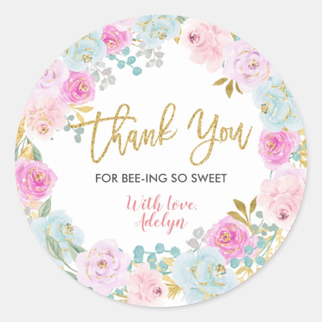 Pegatina Redonda Calcomanías de Abeja Gracias por estar aquí (Anverso)