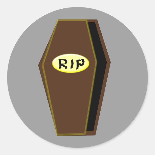 Pegatina Redonda Calcomanías de ataúd de Doom de Halloween RIP (Anverso)