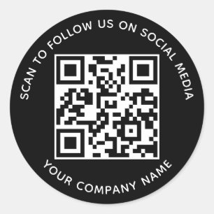Pegatina Redonda Calcomanías de código QR de redes sociales negras