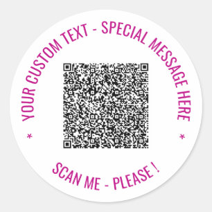 Pegatina Redonda Calcomanías de código QR personalizado y texto de