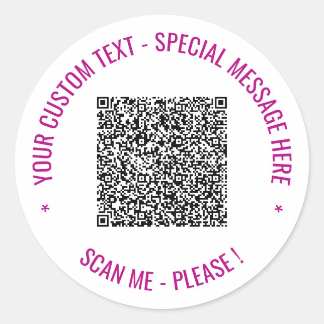 Pegatina Redonda Calcomanías de código QR personalizado y texto de  (Anverso)