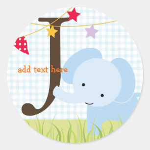Pegatina Redonda Calcomanías de elefante azul/agregar monograma