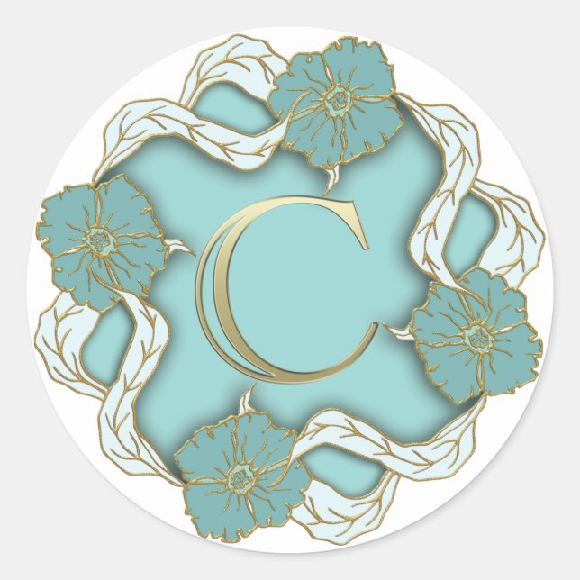Pegatina Redonda calcomanías de inicial monograma C (Anverso)