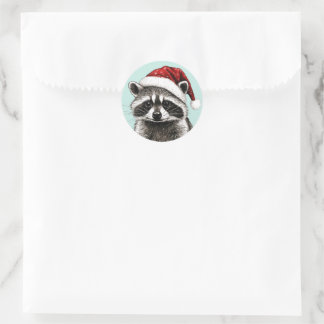 PEGATINA REDONDA CALCOMANÍAS DE MAPACHE DE NAVIDAD CON GORRO DE SAN