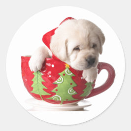 PEGATINA REDONDA CALCOMANÍAS DE PERRITO EN UNA TAZA DE NAVIDAD