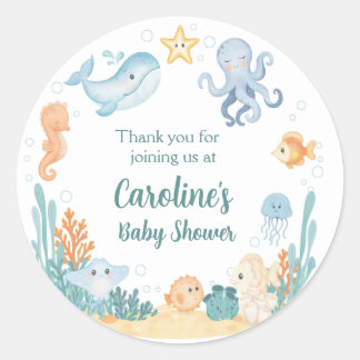 Pegatina Redonda Calcomanías de tema del océano para Baby Shower