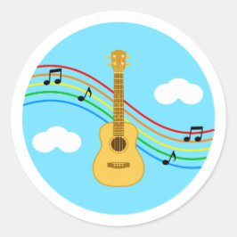 Pegatina Redonda Calcomanías de Ukulele Cielo Arcoíris Música Niños