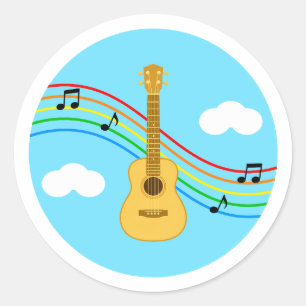 Pegatina Redonda Calcomanías de Ukulele Cielo Arcoíris Música Niños
