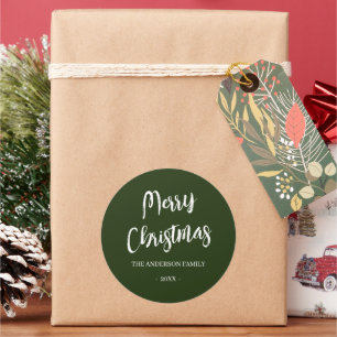 Pegatina Redonda Calcomanías personalizadas Simple Green Merry Chri