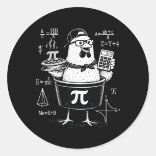 Pegatina Redonda Calculadora divertida de pollo sosteniendo una oll