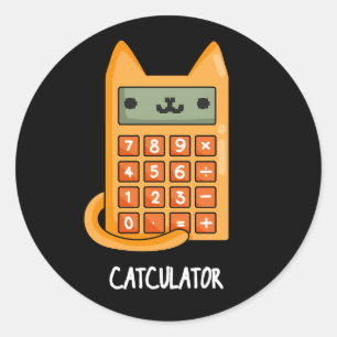 Pegatina Redonda Calculadora divertida para el gato Pun Dark BG