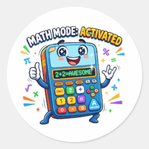Pegatina Redonda Calculadora Linda Activada Modo Matemáticas Escuel
