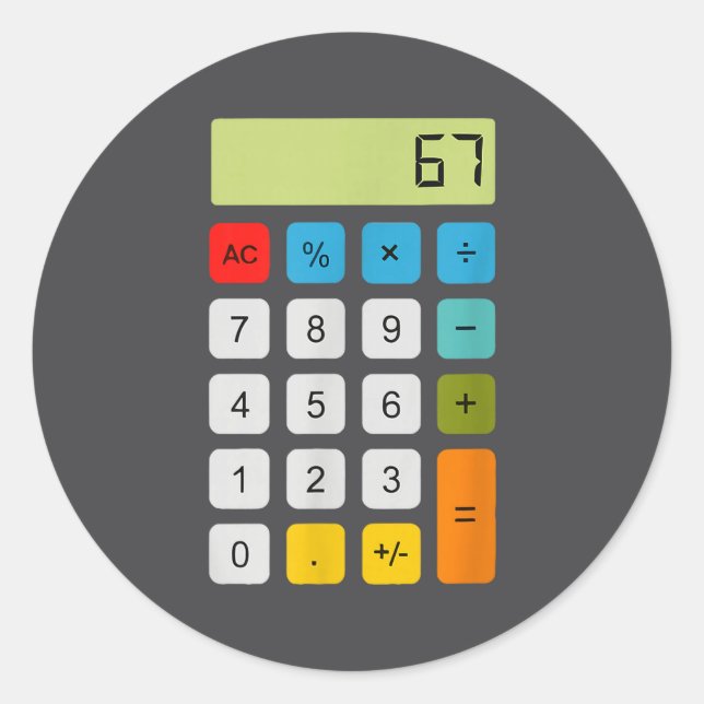 Pegatina Redonda Calculator 67 Six Seven Funny Math Meme  (Anverso)