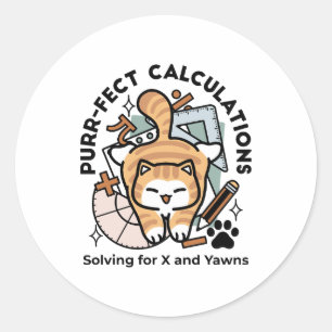 Pegatina Redonda Cálculos Perfectos – Diseño Divertido de Gato Mate