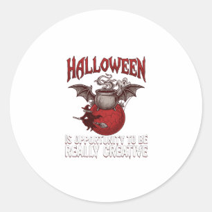 Pegatina Redonda Caldero Alado de Murciélago de Halloween Bruja Vol