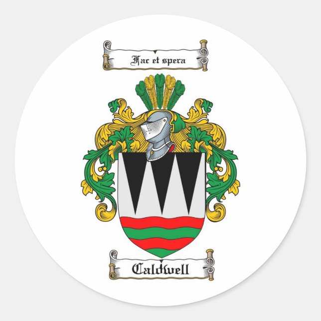PEGATINA REDONDA CALDWELL FAMILY CREST - CALDWELL COAT OF ARMS (Anverso)
