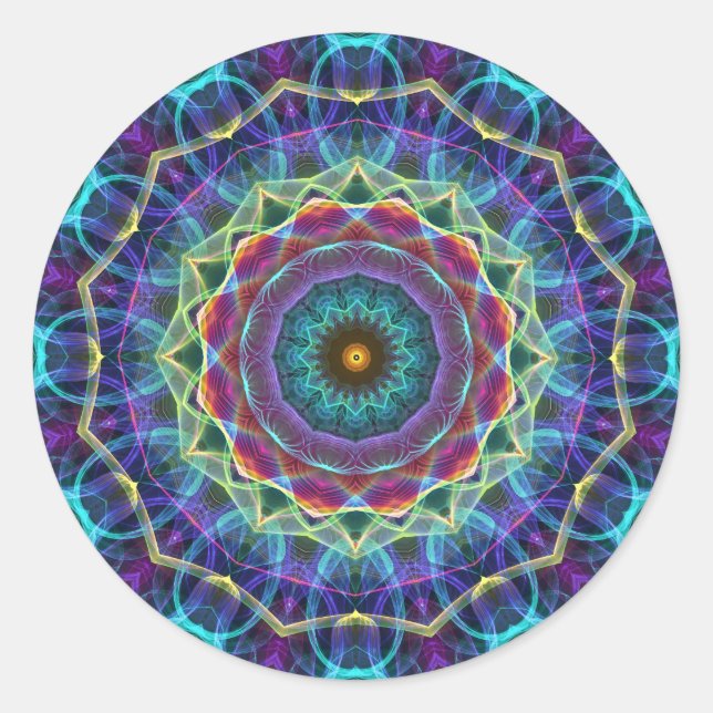 Pegatina Redonda Caleidoscopio de flor interior (Anverso)