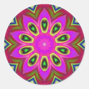 Pegatina Redonda Caleidoscopio rosado