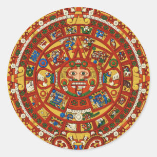 Pegatina Redonda Calendario antiguo maya azteca maya (detalle)