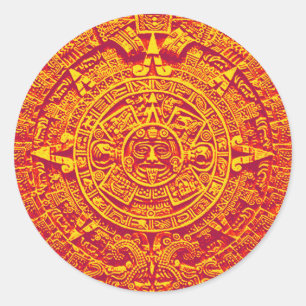 Pegatina Redonda Calendario azteca - oro