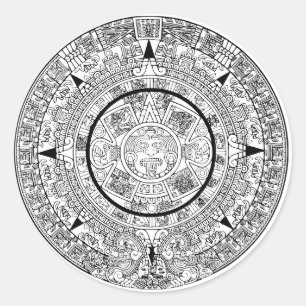 Pegatina Redonda Calendario de disco solar de Aztec