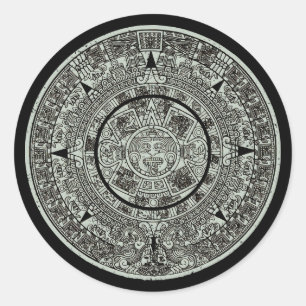 Pegatina Redonda Calendario maya 1 azteca mexicano de soles aztecos