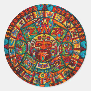 Pegatina Redonda Calendario maya colorido