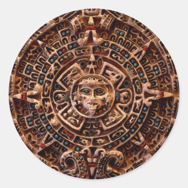 Pegatina Redonda Calendario MAYAN Sun de México (Anverso)