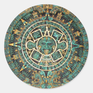 Pegatina Redonda Calendario redondo antiguo maya azteca del disco