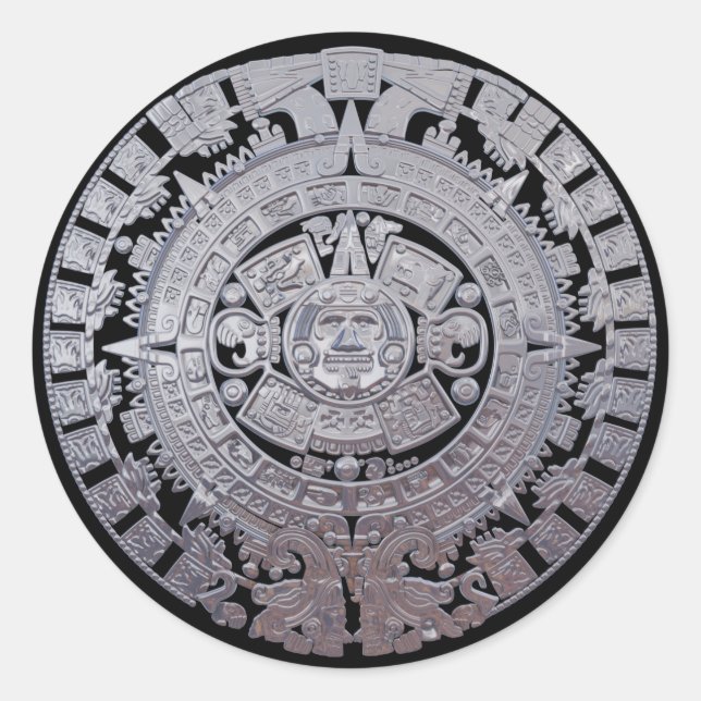 Pegatina Redonda Calender maya azteca moderna (Anverso)