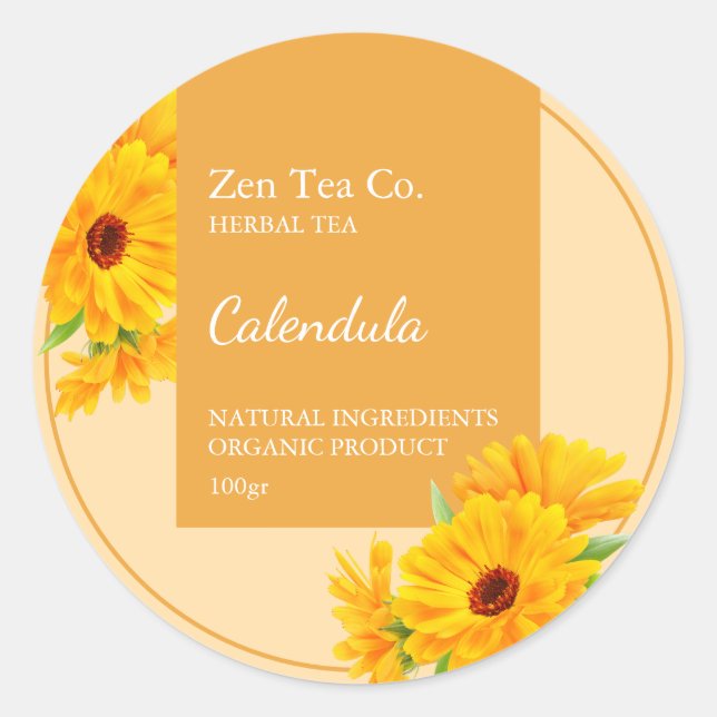 Pegatina Redonda Calendula Herbal Tea Business Label (Anverso)