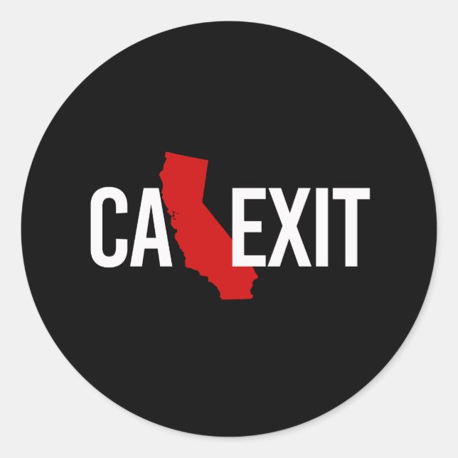 Pegatina Redonda Calexit - California Exit - rojo blanco - - (Anverso)