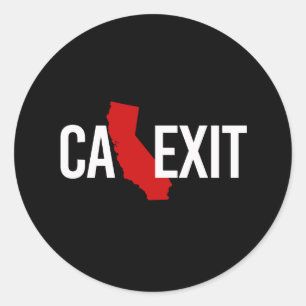 Pegatina Redonda Calexit - salida de California - blanco rojo - -