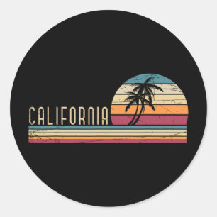 Pegatina Redonda Cali Vacaciones De Verano Ca Palmeras Usa Retro Ca