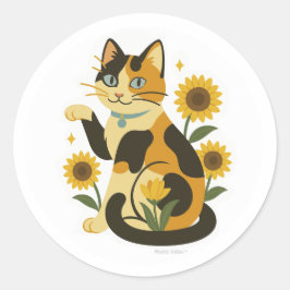 Pegatina Redonda Calico con Girasoles