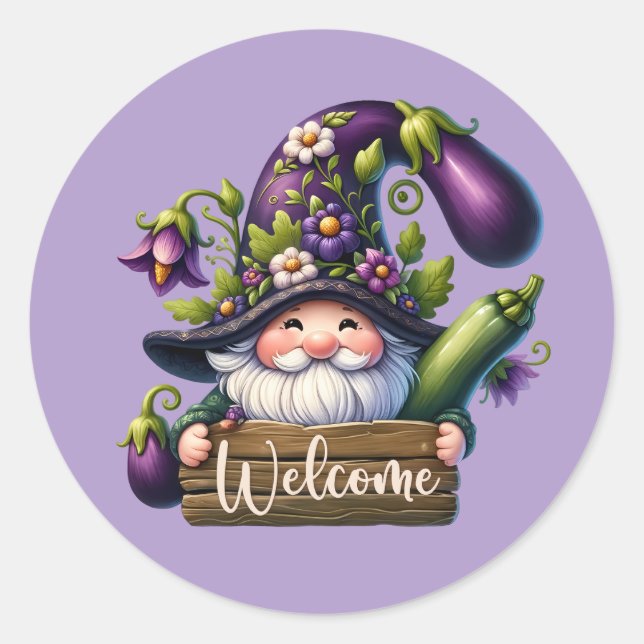 Pegatina Redonda Cálido jardín gnome (Anverso)
