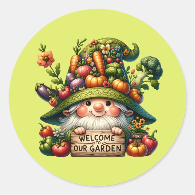 Pegatina Redonda Cálido jardín gnome (Anverso)