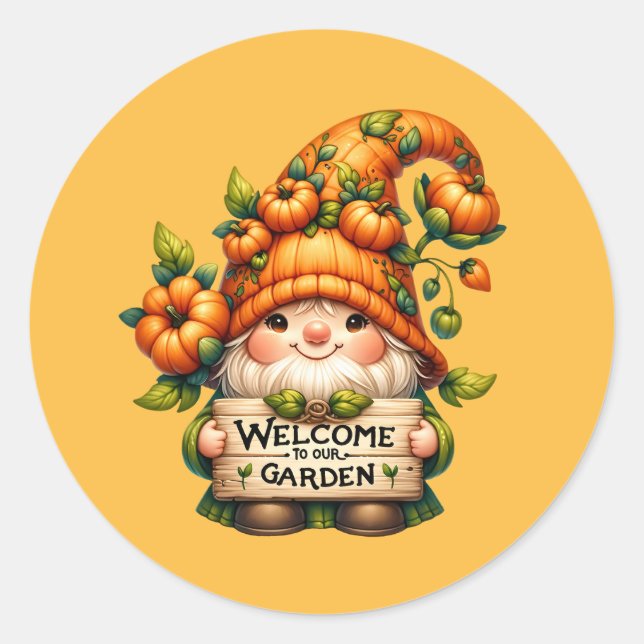 Pegatina Redonda Cálido jardín gnome (Anverso)