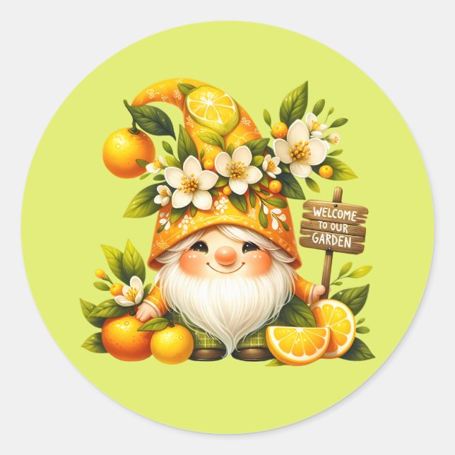 Pegatina Redonda Cálido jardín gnome (Anverso)