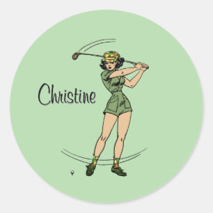 Pegatina Redonda Cálido para Golfing Personal Lady Golfer Green