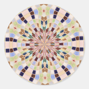 Pegatina Redonda Calidoscopio de mosaico azul y verde