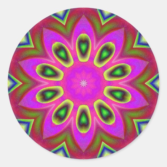 Pegatina Redonda Calidoscopio rosa (Anverso)