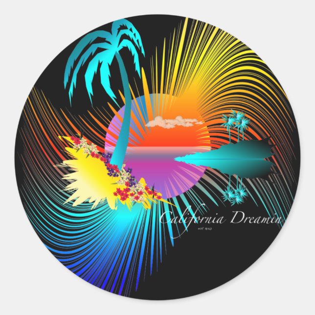 Pegatina Redonda California Dreamin (Anverso)