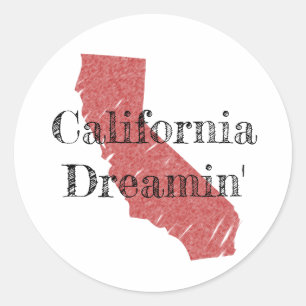 Pegatina Redonda California Dreamin con el bosquejo de California