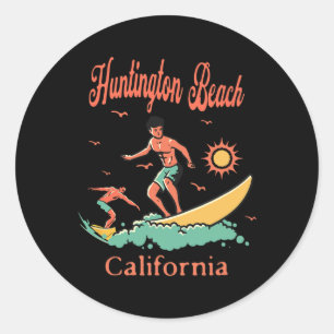 Pegatina Redonda California Huntington Beach Ca Surfista Surfing Pe