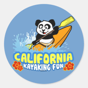 Pegatina Redonda California Kayaking Fun Panda