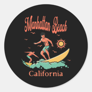 Pegatina Redonda California Manhattan Beach Ca Surfista Surfing Pes
