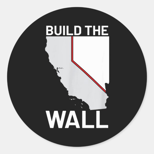 Pegatina Redonda California Nevada Build The Wall Ca Nv  (Anverso)